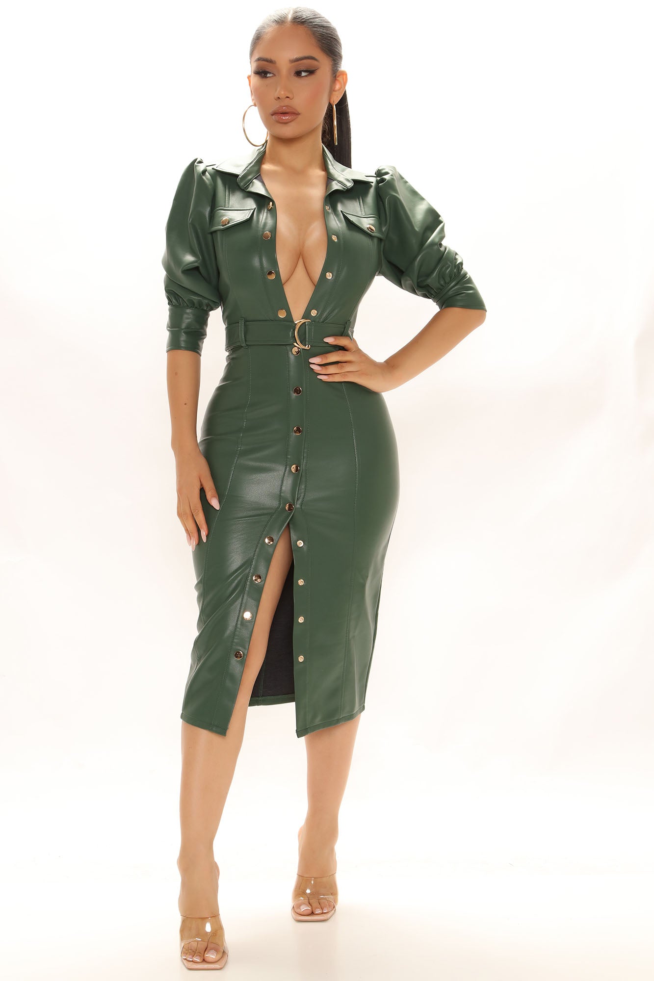 green leather dress